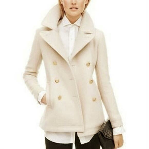J.Crew Stadium Cloth Wool Cream Peacoat Double Breasted Classic Winter Coat 10T - Picture 2 of 16
